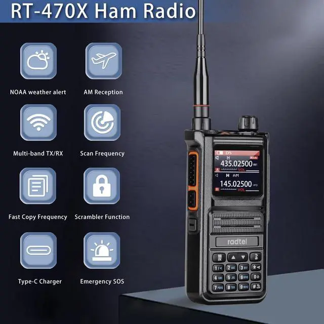Alt view image 6 of 7 - RT-470X Multi-Band Ham Radio 256CH Aviation Air Band Radio NOAA Marine Walkie Talkies Long Range Handheld Transceiver USB-C, Wireless Copy Frequency 2800mAh (Standard)
