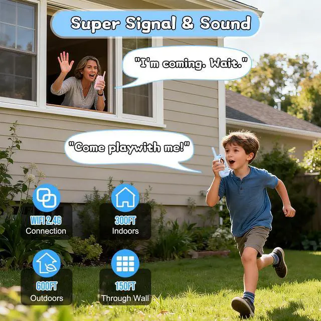 Alt view image 3 of 7 - Walkie Talkies for Kids Pack of 2, Rechargeable Long Range Two Way Radios Toys for Boys Girls Age 3-5, Outdoor Adventure Camping Hiking, Birthday with Pink Blue Design