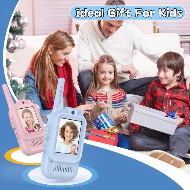 Alt view image 7 of 7 - Walkie Talkies for Kids Pack of 2, Rechargeable Long Range Two Way Radios Toys for Boys Girls Age 3-5, Outdoor Adventure Camping Hiking, Birthday with Pink Blue Design