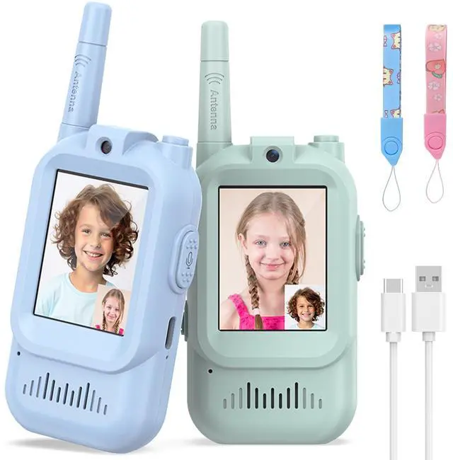 Main image of Walkie Talkies for Kids Pack of 2, Rechargeable Long Range Two Way Radios Toys for Boys Girls Age 3-5, Outdoor Adventure Camping Hiking, Birthday with Pink Blue Design