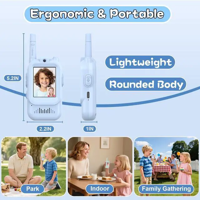 Alt view image 5 of 7 - Walkie Talkies for Kids Pack of 2, Rechargeable Long Range Two Way Radios Toys for Boys Girls Age 3-5, Outdoor Adventure Camping Hiking, Birthday with Pink Blue Design