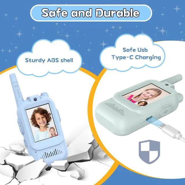 Alt view image 4 of 7 - Walkie Talkies for Kids Pack of 2, Rechargeable Long Range Two Way Radios Toys for Boys Girls Age 3-5, Outdoor Adventure Camping Hiking, Birthday with Pink Blue Design