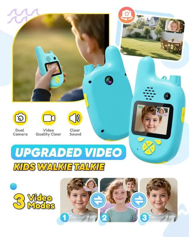 Alt view image 2 of 7 - Video Walkie Talkies for Kids with Dual Cameras,2 Pack Rechargeable Kids Walkie Talkies Toys for Ages 3-9 Year Old Boy Girl, Birthday for 3 4 5 6 7 8 Year Old Boys Girls,Indoor&Outdoor