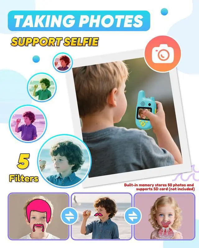 Alt view image 6 of 7 - Video Walkie Talkies for Kids with Dual Cameras,2 Pack Rechargeable Kids Walkie Talkies Toys for Ages 3-9 Year Old Boy Girl, Birthday for 3 4 5 6 7 8 Year Old Boys Girls,Indoor&Outdoor