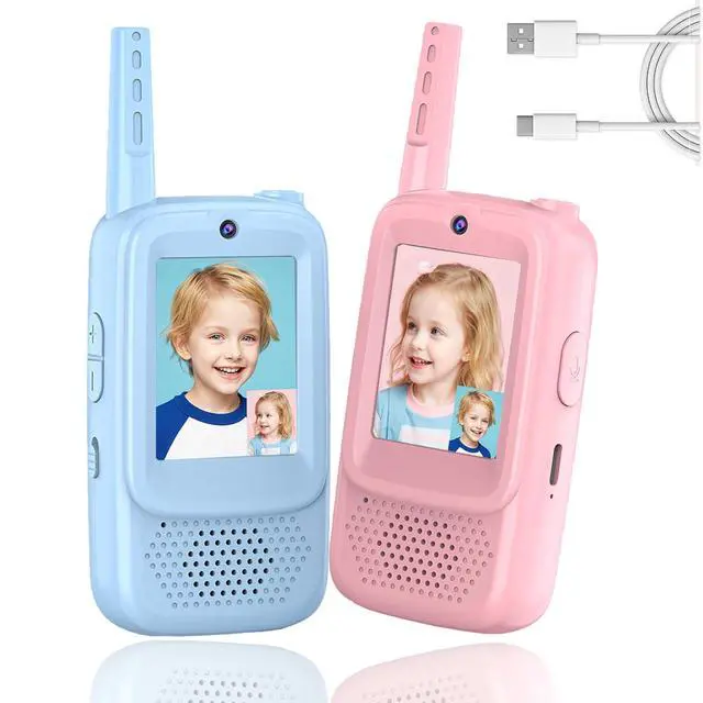 Main image of Video Walkie Talkies for Kids, 2 Pack Rechargeable with 400FT Range & 3-Day Battery, Kids Walkie Talkies for Outdoor Play, Camping, Hiking, Indoor Games for Boys and Girls Ages 3-12 (Blue/Pink)