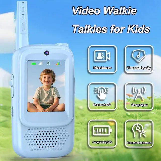 Alt view image 2 of 7 - Video Walkie Talkies for Kids, 2 Pack Rechargeable with 400FT Range & 3-Day Battery, Kids Walkie Talkies for Outdoor Play, Camping, Hiking, Indoor Games for Boys and Girls Ages 3-12 (Blue/Pink)