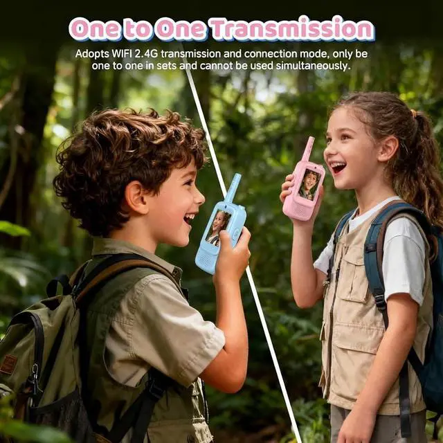 Alt view image 6 of 7 - Video Walkie Talkies for Kids, 2 Pack Rechargeable with 400FT Range & 3-Day Battery, Kids Walkie Talkies for Outdoor Play, Camping, Hiking, Indoor Games for Boys and Girls Ages 3-12 (Blue/Pink)