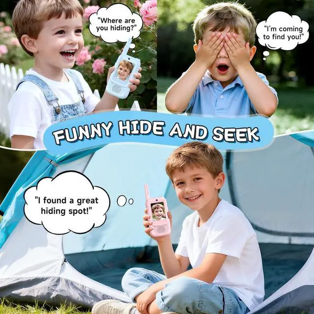 Alt view image 5 of 7 - Video Walkie Talkies for Kids, 2 Pack Rechargeable with 400FT Range & 3-Day Battery, Kids Walkie Talkies for Outdoor Play, Camping, Hiking, Indoor Games for Boys and Girls Ages 3-12 (Blue/Pink)