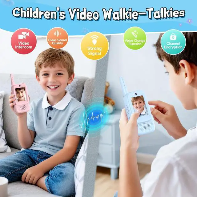 Alt view image 4 of 7 - Video Walkie Talkies for Kids, 2 Pack Rechargeable with 400FT Range & 3-Day Battery, Kids Walkie Talkies for Outdoor Play, Camping, Hiking, Indoor Games for Boys and Girls Ages 3-12 (Blue/Pink)