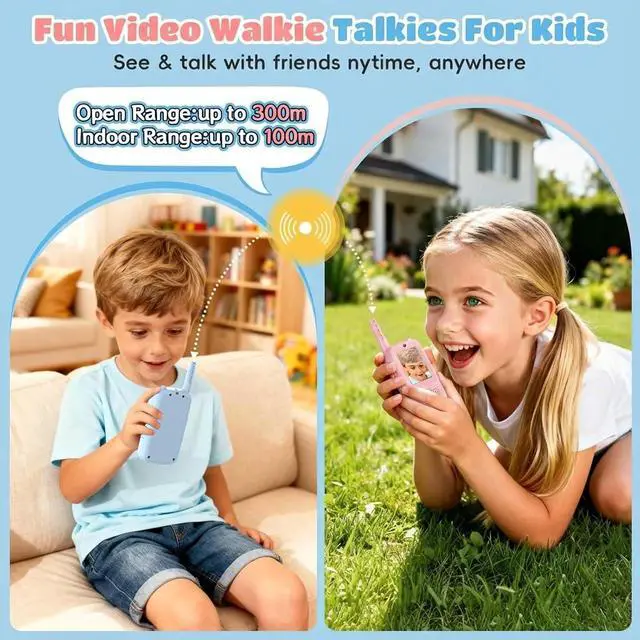 Alt view image 7 of 7 - Video Walkie Talkies for Kids, 2 Pack Rechargeable with 400FT Range & 3-Day Battery, Kids Walkie Talkies for Outdoor Play, Camping, Hiking, Indoor Games for Boys and Girls Ages 3-12 (Blue/Pink)