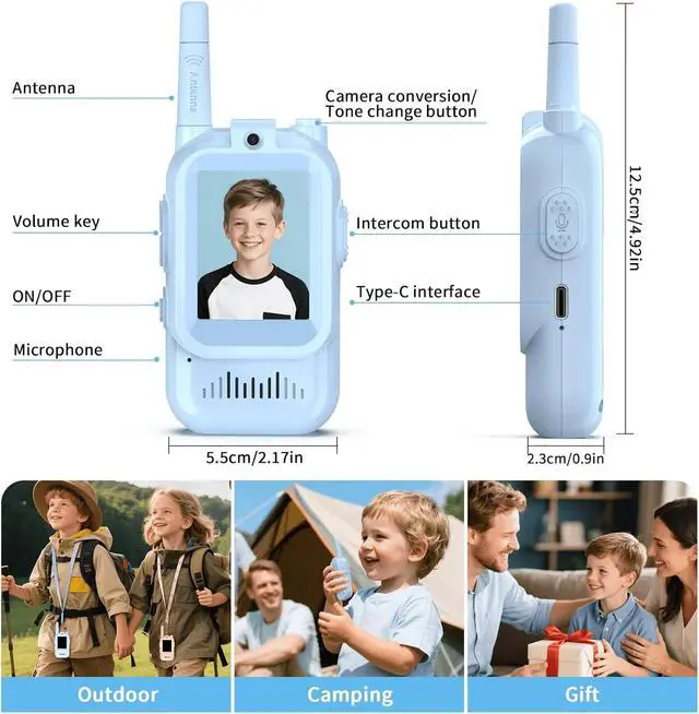 Alt view image 3 of 7 - Video Walkie Talkies for Kids 2 Pack Long Range Walkie Talkie Toys with Camera & Clear Sound Rechargeable Kids Walkie Talkies for Outdoor Adventures, Camping, Hiking, Birthday Gifts Ages 3-12