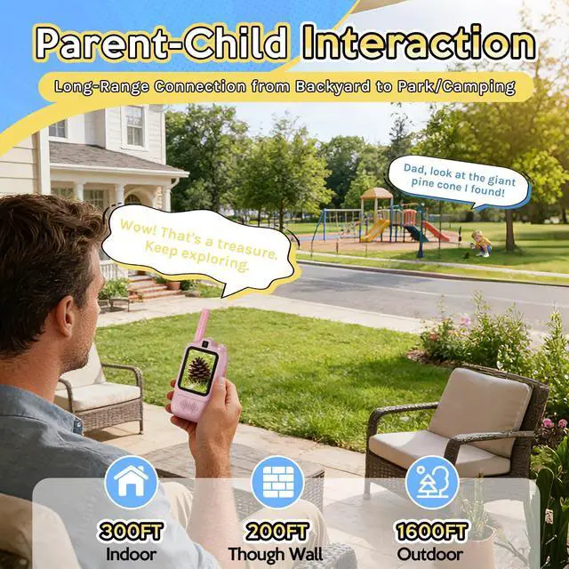 Alt view image 3 of 7 - Video Walkie Talkies for Kids, Dual Camera 2-Pack Rechargeable Video Intercom,1600 Ft Range 2 Way Radios Toys|Voice Chat&Photo, Gifts for Age 3-12 Boys Girls Indoor Outdoor Games, Camping (Pink/Blue)