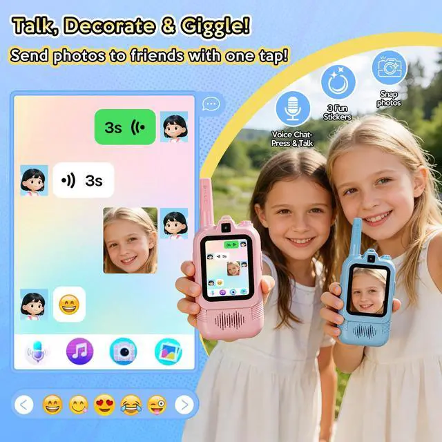 Alt view image 4 of 7 - Video Walkie Talkies for Kids, Dual Camera 2-Pack Rechargeable Video Intercom,1600 Ft Range 2 Way Radios Toys|Voice Chat&Photo, Gifts for Age 3-12 Boys Girls Indoor Outdoor Games, Camping (Pink/Blue)