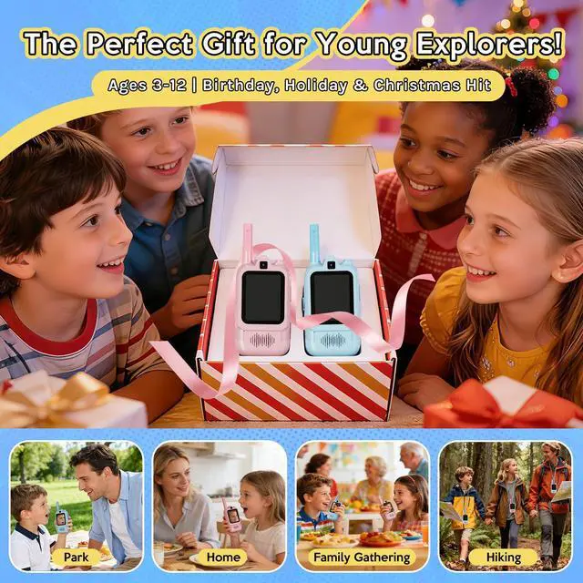 Alt view image 5 of 7 - Video Walkie Talkies for Kids, Dual Camera 2-Pack Rechargeable Video Intercom,1600 Ft Range 2 Way Radios Toys|Voice Chat&Photo, Gifts for Age 3-12 Boys Girls Indoor Outdoor Games, Camping (Pink/Blue)
