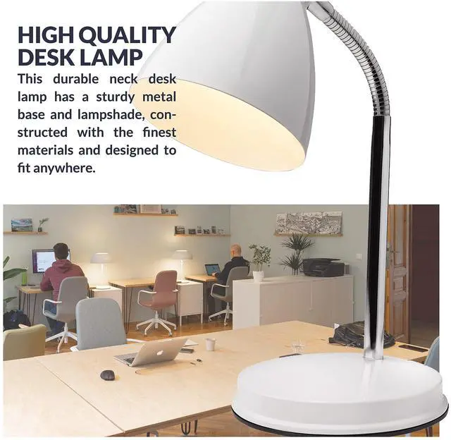 Alt view image 2 of 7 - Oxford White Metal Flexible Classic Goose Neck Design Desk or Table Lamp for Office or Bedroom Use