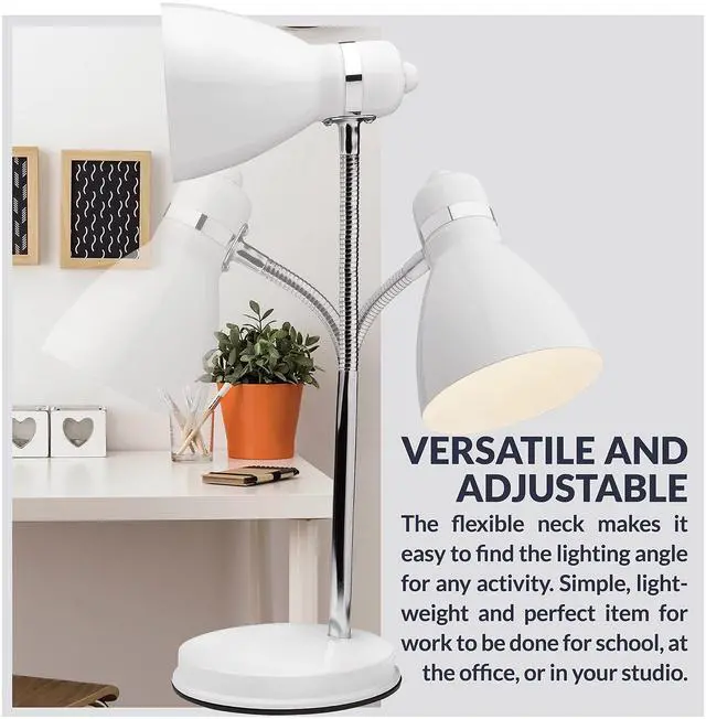 Alt view image 6 of 7 - Oxford White Metal Flexible Classic Goose Neck Design Desk or Table Lamp for Office or Bedroom Use