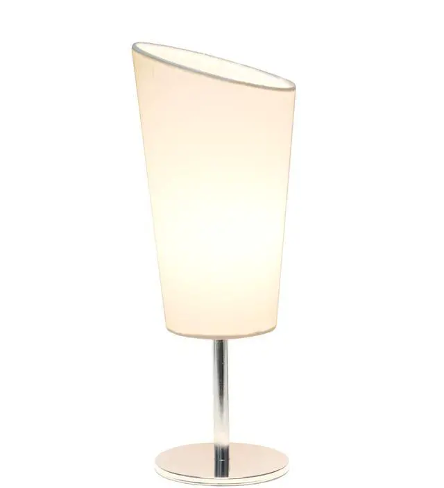 Alt view image 2 of 6 - LT1208-WHT 12.4" Bright and Bold Mini Compact Chrome Table Lamp with Angled Fabric Shade, for Living Room, Bedroom, Office, White