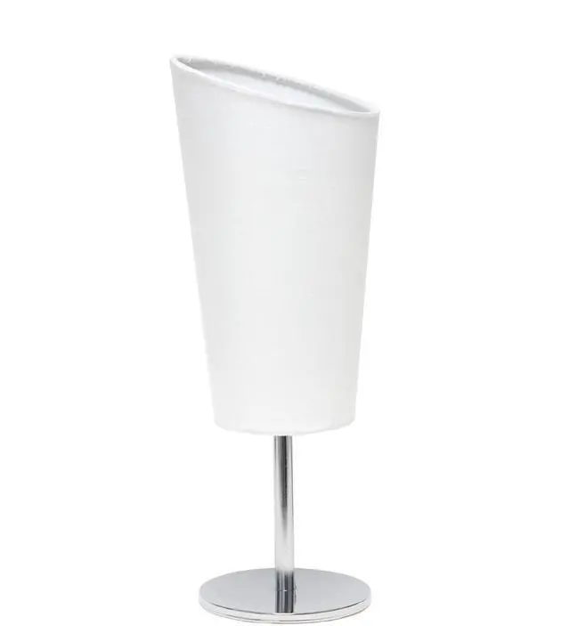 Main image of LT1208-WHT 12.4" Bright and Bold Mini Compact Chrome Table Lamp with Angled Fabric Shade, for Living Room, Bedroom, Office, White