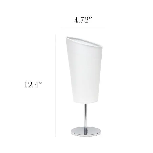 Alt view image 3 of 6 - LT1208-WHT 12.4" Bright and Bold Mini Compact Chrome Table Lamp with Angled Fabric Shade, for Living Room, Bedroom, Office, White