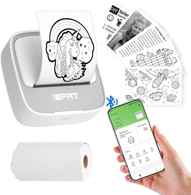Main image of Mini Sticker Maker Portable Printer with 1 Roll Sticker Paper - Bluetooth Inkless Printers for Study Notes, Pictures, DIY, Label, iOS & Android Free App with Multiple Templates, Grey