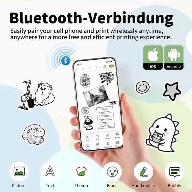 Alt view image 3 of 7 - Mini Sticker Maker Portable Printer with 1 Roll Sticker Paper - Bluetooth Inkless Printers for Study Notes, Pictures, DIY, Label, iOS & Android Free App with Multiple Templates, Grey