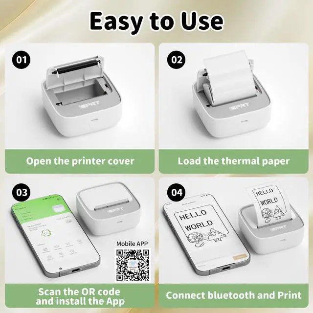 Alt view image 7 of 7 - Mini Sticker Maker Portable Printer with 1 Roll Sticker Paper - Bluetooth Inkless Printers for Study Notes, Pictures, DIY, Label, iOS & Android Free App with Multiple Templates, Grey