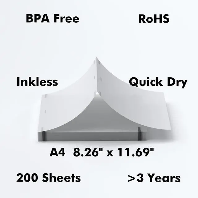 Alt view image 3 of 5 - A4 Thermal Printer Paper, Folded Thermal Paper Quick Dry for Pen, BPA Free Compatible with Luck Jingle L86 D80 & A80 Portable Printer, 8.26" x 11.69", 200 Sheets