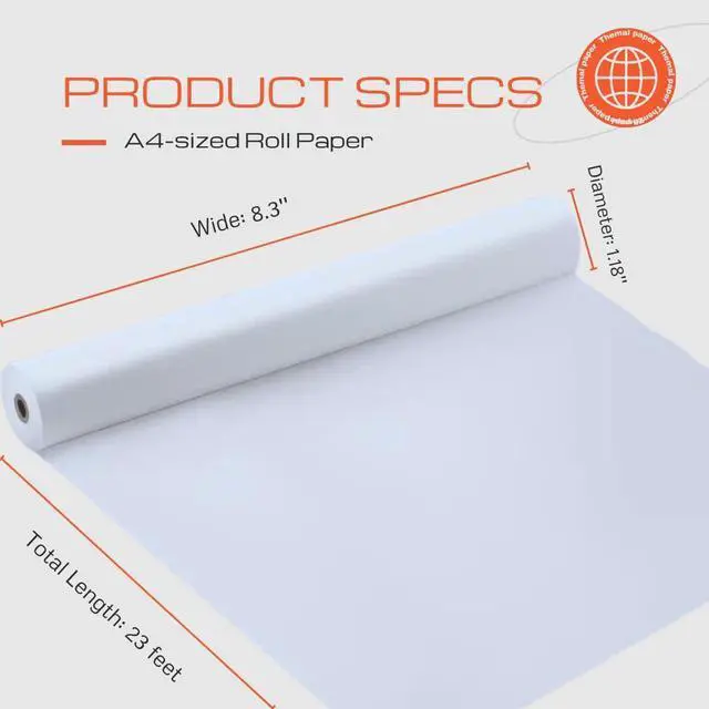 Alt view image 4 of 7 - A4 Thermal Paper Rolls for HPRT MT810 & POOOLITECH Portable Printer High Definition 50 Sheets Compatible with Other Thermal Printers (2 Rolls | 8.3''x23')