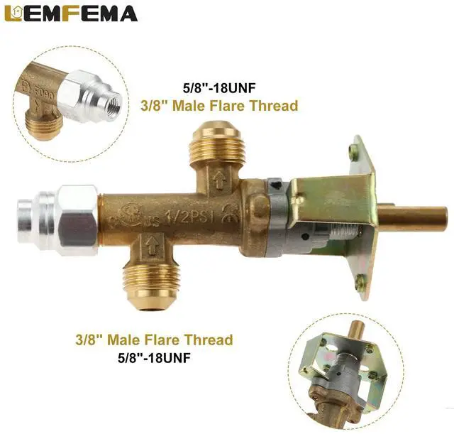 Alt view image 2 of 7 - Low Pressure LPG Propane Gas Fireplace Fire Pit Flame Failure Safety Control Valve with Thermocouple Knob Switch Kit with 5/8-18UNF(3/8" Flare Inlet & Outlet) for Propane Fire Pit, Fireplace