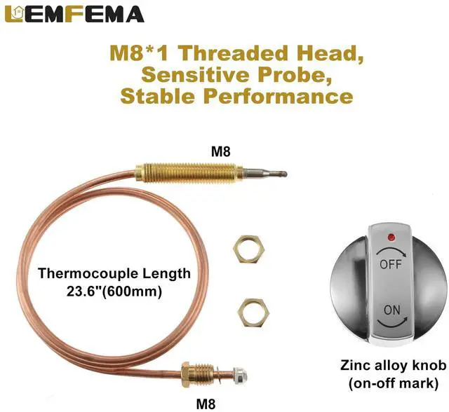 Alt view image 3 of 7 - Low Pressure LPG Propane Gas Fireplace Fire Pit Flame Failure Safety Control Valve with Thermocouple Knob Switch Kit with 5/8-18UNF(3/8" Flare Inlet & Outlet) for Propane Fire Pit, Fireplace