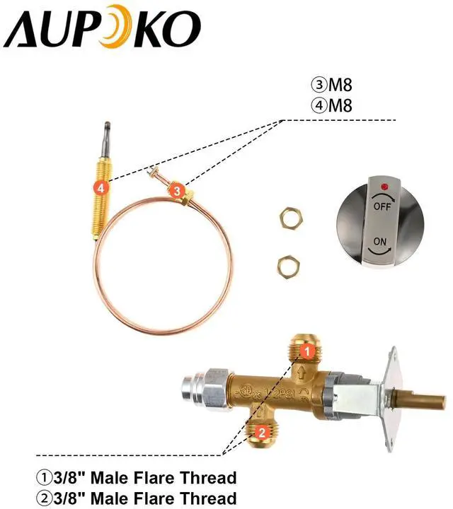 Alt view image 2 of 7 - Low Pressure LPG Propane Gas Flame Failure Safety Control Valve Kit Comes with M8*1 Thread Thermocouple and A Zinc Alloy Knob, Fits for Gas Grill, Heater, Fire Pit (50,000 BTU, 1/2 PSI)