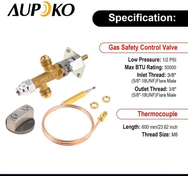 Alt view image 4 of 7 - Low Pressure LPG Propane Gas Flame Failure Safety Control Valve Kit Comes with M8*1 Thread Thermocouple and A Zinc Alloy Knob, Fits for Gas Grill, Heater, Fire Pit (50,000 BTU, 1/2 PSI)