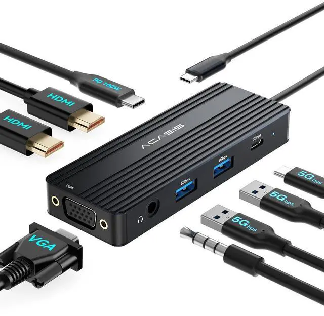 Main image of USB C Docking Station Dual Monitors,8-in-1 Laptop Docking Station with Dual Monitor 2*HDMI +VGA +3 * 5G USB-A/C+3.5MM Audio+PD100W, Laptop Dock for Dell/HP/Lenovo ThinkPadBlack