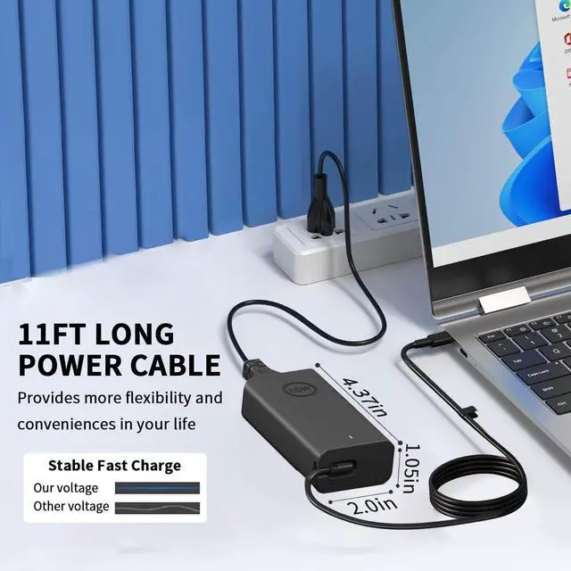 Alt view image 2 of 6 - 65W USB C Laptop Charger Compatible with Dell Laptop Charger USB C: Latitude 5520 5530 5540 5450 5420 3550 7420 Chromebook XPS 13 Dell Power Cord Type C