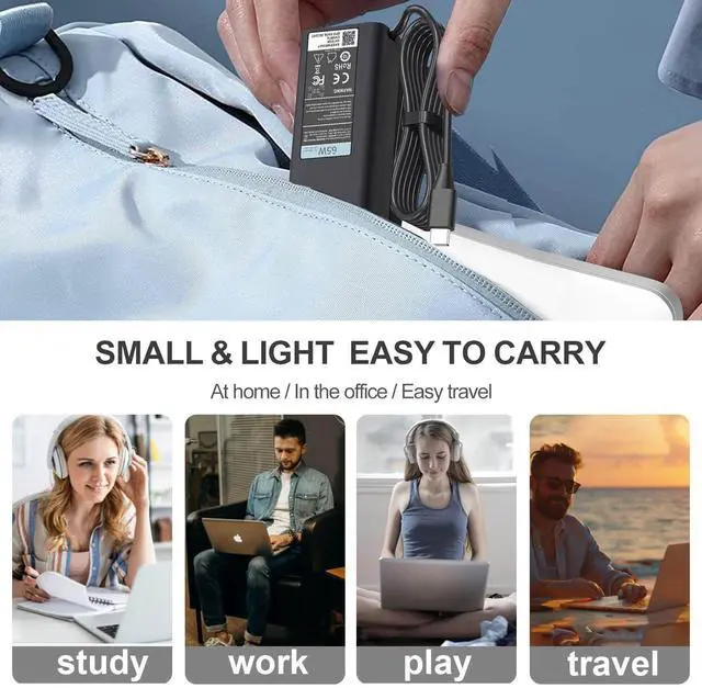 Alt view image 6 of 6 - 65W USB C Laptop Charger Compatible with Dell Laptop Charger USB C: Latitude 5520 5530 5540 5450 5420 3550 7420 Chromebook XPS 13 Dell Power Cord Type C