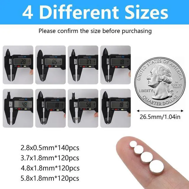 Alt view image 2 of 7 - 500Pcs Small Rare Earth Magnets, 4 Different Sizes Tiny Mini Magnets for Refrigerator, DIY, Crafts, Whiteboard, Miniatures, Office