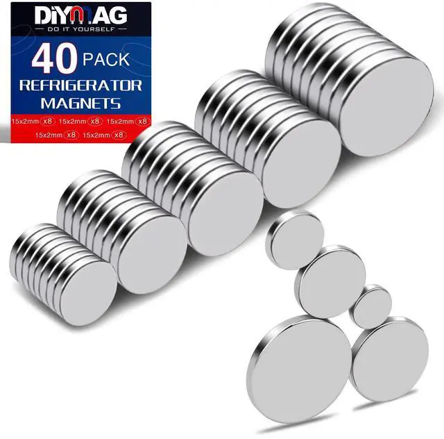 Main image of Small Rare Earth Magnets, 40 Pack, 5 Sizes - Neodymium Magnets for Refrigerator, DIY, Crafts, Kitchen & Office