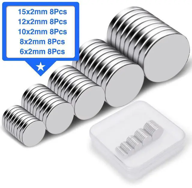 Alt view image 2 of 6 - Small Rare Earth Magnets, 40 Pack, 5 Sizes - Neodymium Magnets for Refrigerator, DIY, Crafts, Kitchen & Office