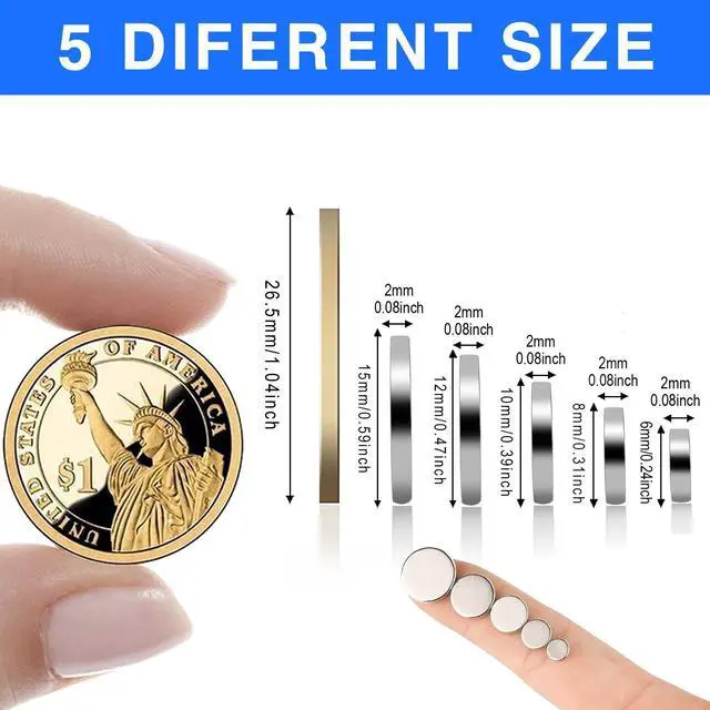 Alt view image 3 of 6 - Small Rare Earth Magnets, 40 Pack, 5 Sizes - Neodymium Magnets for Refrigerator, DIY, Crafts, Kitchen & Office