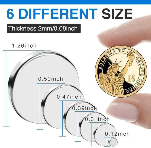 Alt view image 2 of 7 - Small Strong 6 Different Sizes 255Pcs Rare Earth Magnets for Crafts, Heavy Duty Neodymium Round Refrigerator Magnets for Whiteboard, Home, Kitchen, Office, School