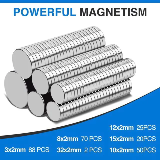 Alt view image 3 of 7 - Small Strong 6 Different Sizes 255Pcs Rare Earth Magnets for Crafts, Heavy Duty Neodymium Round Refrigerator Magnets for Whiteboard, Home, Kitchen, Office, School
