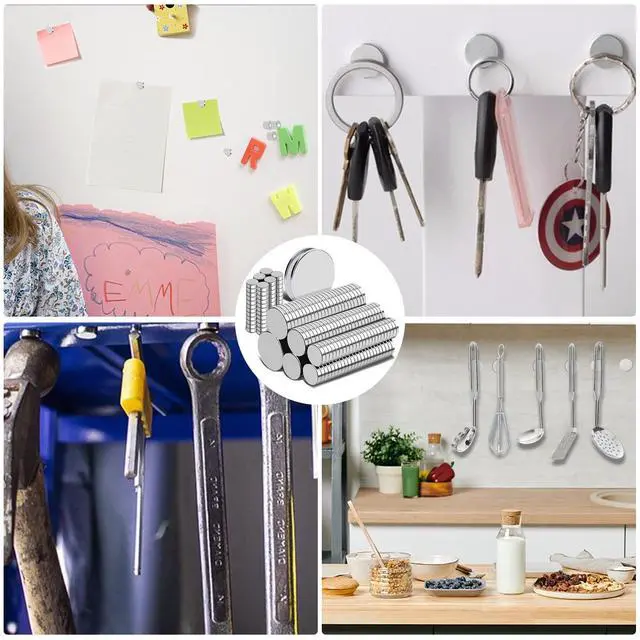 Alt view image 7 of 7 - Small Strong 6 Different Sizes 255Pcs Rare Earth Magnets for Crafts, Heavy Duty Neodymium Round Refrigerator Magnets for Whiteboard, Home, Kitchen, Office, School