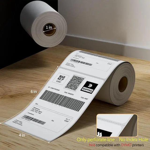 Alt view image 2 of 7 - 2 Rolls 4" x 6" Direct Thermal Printer Label, 250 Labels/Roll, Total 500 Thermal Shipping Labels, Strong Adhesive, Commercial Grade, Perforated, Compatible with Most Thermal Printers (NOT for DYMO)
