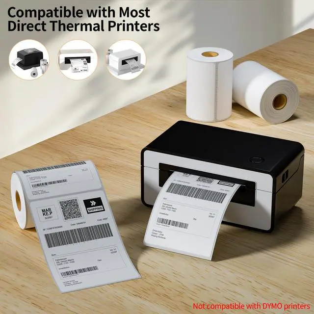 Alt view image 3 of 7 - 2 Rolls 4" x 6" Direct Thermal Printer Label, 250 Labels/Roll, Total 500 Thermal Shipping Labels, Strong Adhesive, Commercial Grade, Perforated, Compatible with Most Thermal Printers (NOT for DYMO)