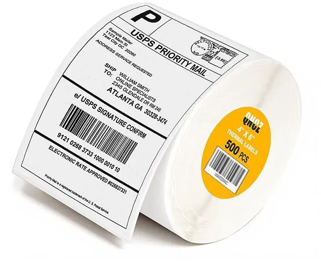 Main image of 4x6 Thermal Printer Paper Shipping Labels, 500 Labels Perforated, Strong Adhesive, Smudge-Proof Mailing Sticker Labels, Compatible with Rollo, Zebra, Jadens, Nelko Printers