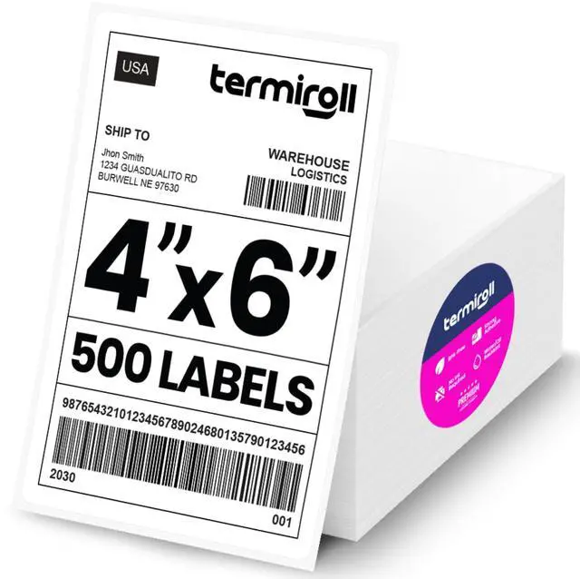Main image of 4x6 Thermal Labels, Shipping Stickers, 500 Labels/Fanfold Perforated, Compatible with Rollo, Zebra, iDPRT, Munbyn & More Direct Thermal Printers, Strong Adhesive, Multipurpose Small & Medium Business