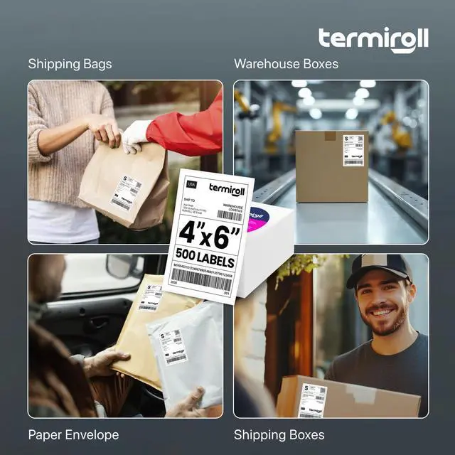 Alt view image 5 of 7 - 4x6 Thermal Labels, Shipping Stickers, 500 Labels/Fanfold Perforated, Compatible with Rollo, Zebra, iDPRT, Munbyn & More Direct Thermal Printers, Strong Adhesive, Multipurpose Small & Medium Business