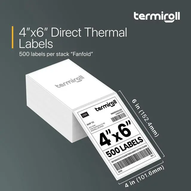 Alt view image 6 of 7 - 4x6 Thermal Labels, Shipping Stickers, 500 Labels/Fanfold Perforated, Compatible with Rollo, Zebra, iDPRT, Munbyn & More Direct Thermal Printers, Strong Adhesive, Multipurpose Small & Medium Business