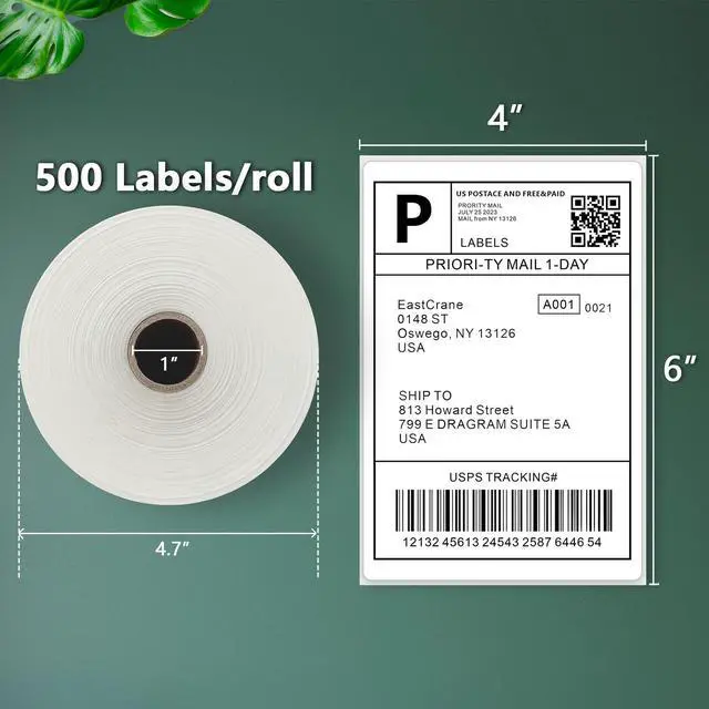 Alt view image 3 of 5 - 4x6 Thermal Shipping Lables Roll, 500 Labels/Roll,Compatible with Rollo Zebra MUNBYN JADNES Phomemo IDPRT,Commercial Grade,Permanent Adhesive,Perforated