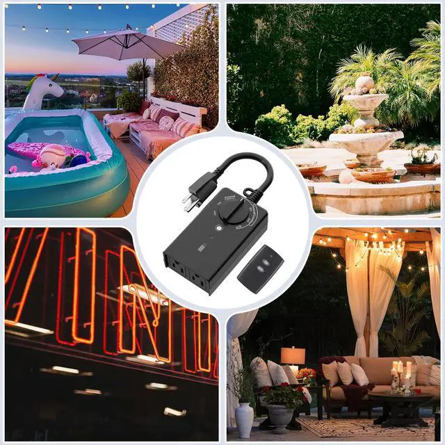 Alt view image 5 of 7 - Outdoor Light Timer with Dusk to Dawn Sensor, 100 ft Range Remote Control, Weatherproof Dual Grounded Outlets, 15A 1/2HP, ETL Listed for Christmas and Halloween Decorations